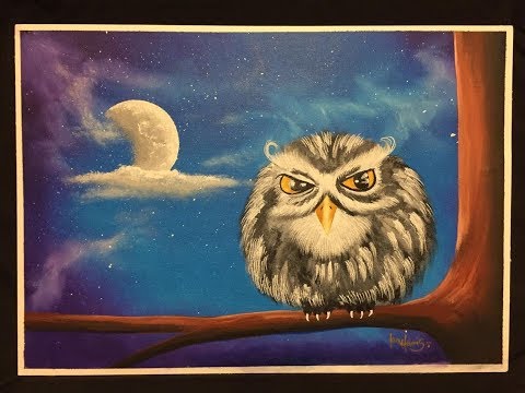 #166. How to paint a night owl for beginners (acrylic)