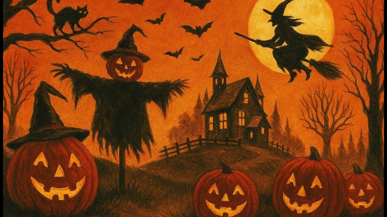 Halloween Pumpkin Garden & Witch TV ART Screensaver Wallpaper Ambience Background 4k UHD