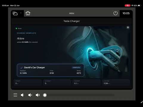 Tesla Wall Connector WebObject Monitor — full charge cycle on the dashboard