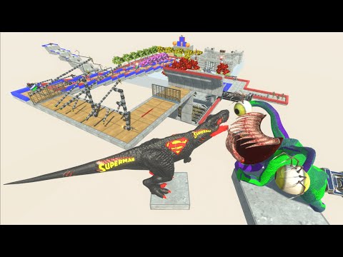 BLACK SUPERMAN T-REX DINOSAUR🦖RESCUE CHALLENGE TRAP RUN⚡-Animal Revolt Battle Simulator