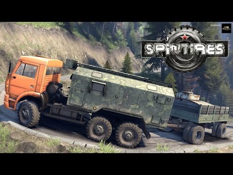 SPINTIRES 2014 - The Hill Map - C 6520 Utility Truck + Utility Full Trailer Driving Up Hill