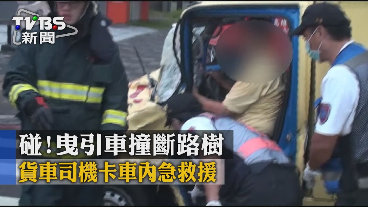 碰!曳引車撞斷路樹 貨車司機卡車內急救援