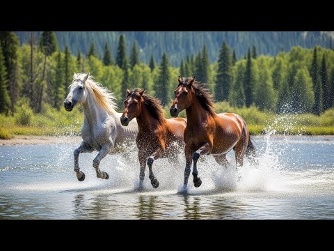 WILD HORSES RUNNING FREE IN NATURE 🐎 | RELAXING 24/7 LIVE
