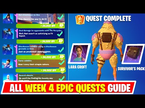 All Week 4 Epic Quest Guide | Unlock  *FREE* Lara Croft Style/Survivor's Pack Fortnite
