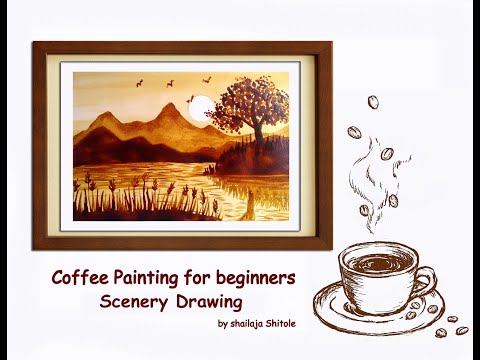 COFFEE PAINTING NATURE LANDSCAPE USING COTTON SWAB : COFFEE PAINTING FOR BEGINNERS