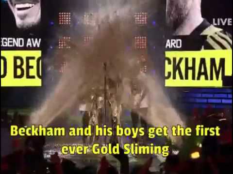 David Beckham and his sons get drenched with golden slime