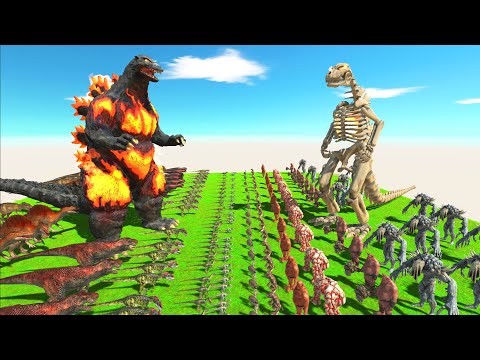 Godzilla Battle - Team Burning Godzilla + Dinosaurs vs Team Godzilla Skeleton + Infernals