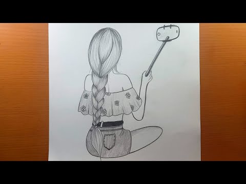 Comment dessiner une fille assise prenant un selfie || Esquisse au crayon pour débutant  || Dessin