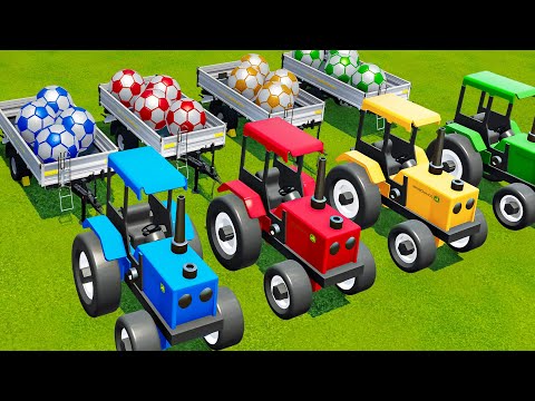 LAND OF COLORS ! BALL TRANSPORTING WITH  COLORED TOY TRACTORS - Farming Simulator 22