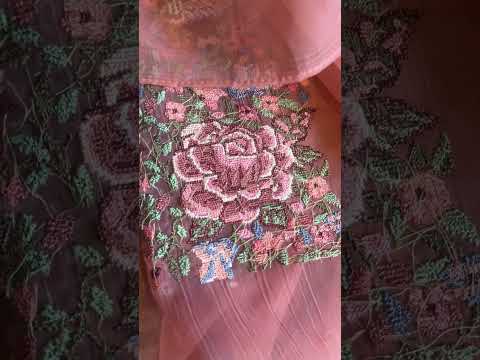 Chiffon Unstitched Suit Set with Dupatta with Cross Stitch Machine Embroidery