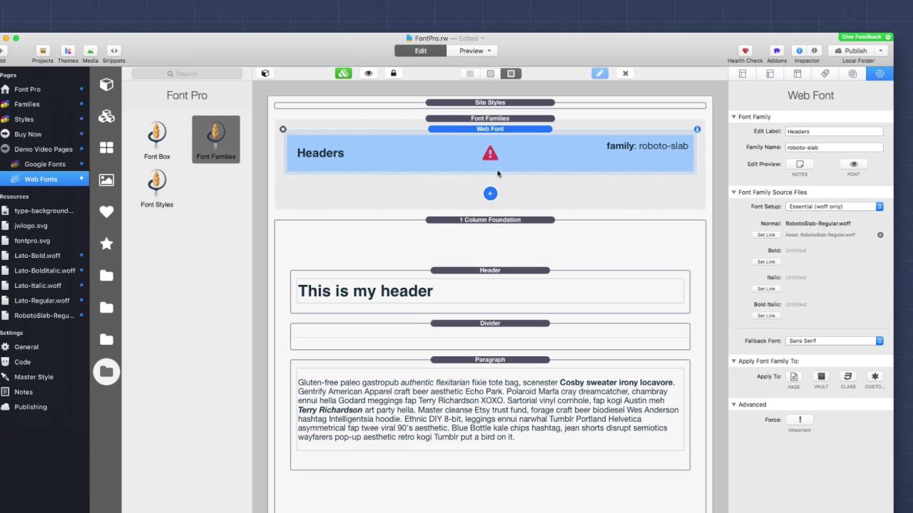 Using Web Fonts with Font Pro for RapidWeaver