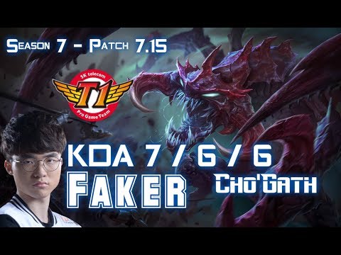 SKT T1 Faker CHO'GATH vs MALZAHAR Top - Patch 7.15 KR Ranked