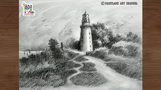 How to Draw Light House and Pencil Shading For Beginners || Light House in Landscape