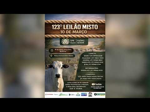 123º LEILÃO MISTO DO SINDICATO DOS PRODUTORES RURAIS DE ABAETÉ/MG - 10/03/2026