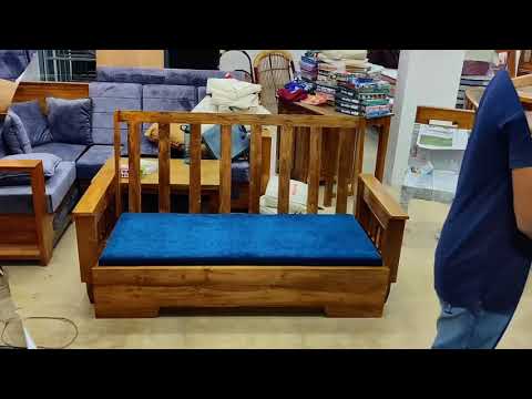 3 seater teak wood sofa bed, without storage
