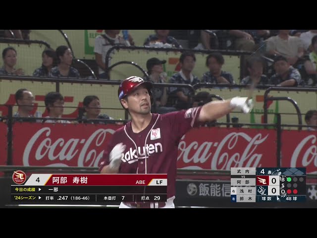【4回表】頼れるマスター!! イーグルス・阿部寿樹 今季第8号のソロホームランで先制!! 2024年8月25日 埼玉西武ライオンズ 対 東北楽天ゴールデンイーグルス