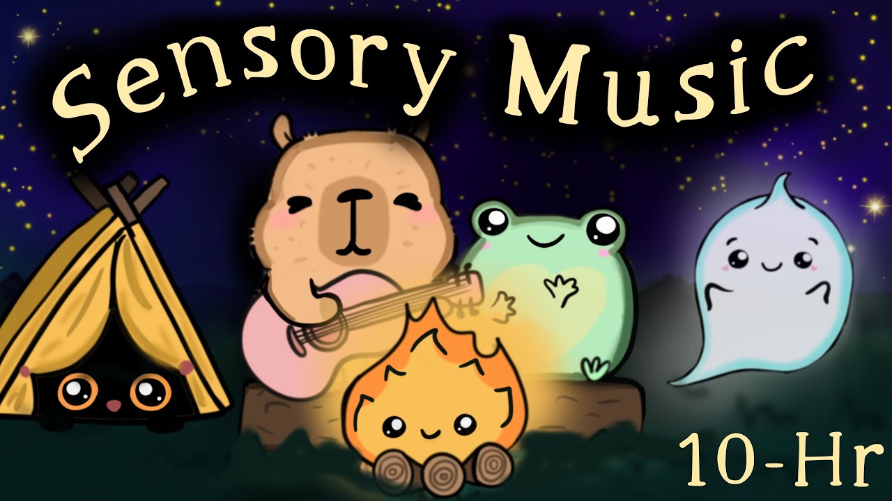 Sensory Music for Autism 💛 10-Hour Cozy Fire Sounds + Brown Noise + Guitar