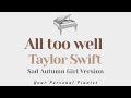 All too well - Taylor Swift (SAD AUTUMN GIRL VERSION Karaoke) - Piano Instrumental Cover with Lyrics