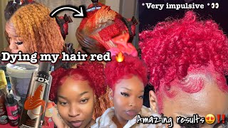 IMPULSIVELY DYING MY NATURAL HAIR BRIGHT RED AT HOME ! (Amazing Results 😍!)
