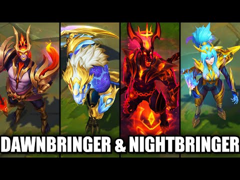 New Nightbringer and Dawnbringer Skins Spotlight 2023 Vayne Nasus Renekton Jarvan League of Legends