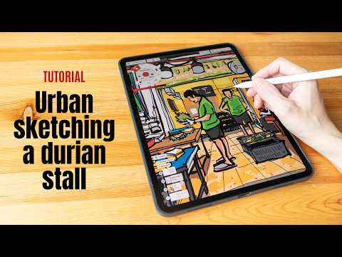 Drawing a durian stall (urban sketching tutorial)