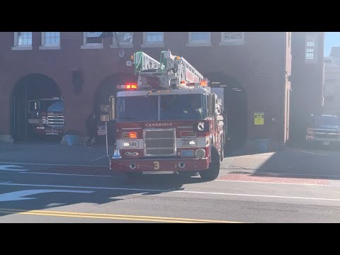 Cambridge Fire Ladder 3 and Engine 2 responding to box alarm (outside fire odor)