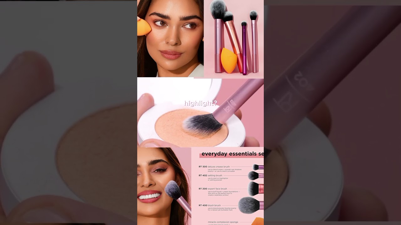 Real Techniques 5 Piece Everyday Essentials Makeup Brush Set, Includes 4 Brushes #cosmetics#burash