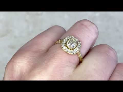 Antique Cushion Cut Diamond & Halo 18k Yellow Gold Engagement Ring - Malta Ring - Hand Video