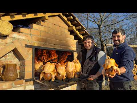 Mountain Chef: Grilling Chickens in a Brick Oven | Azerbaijani Cuisine | Village Life Cooking