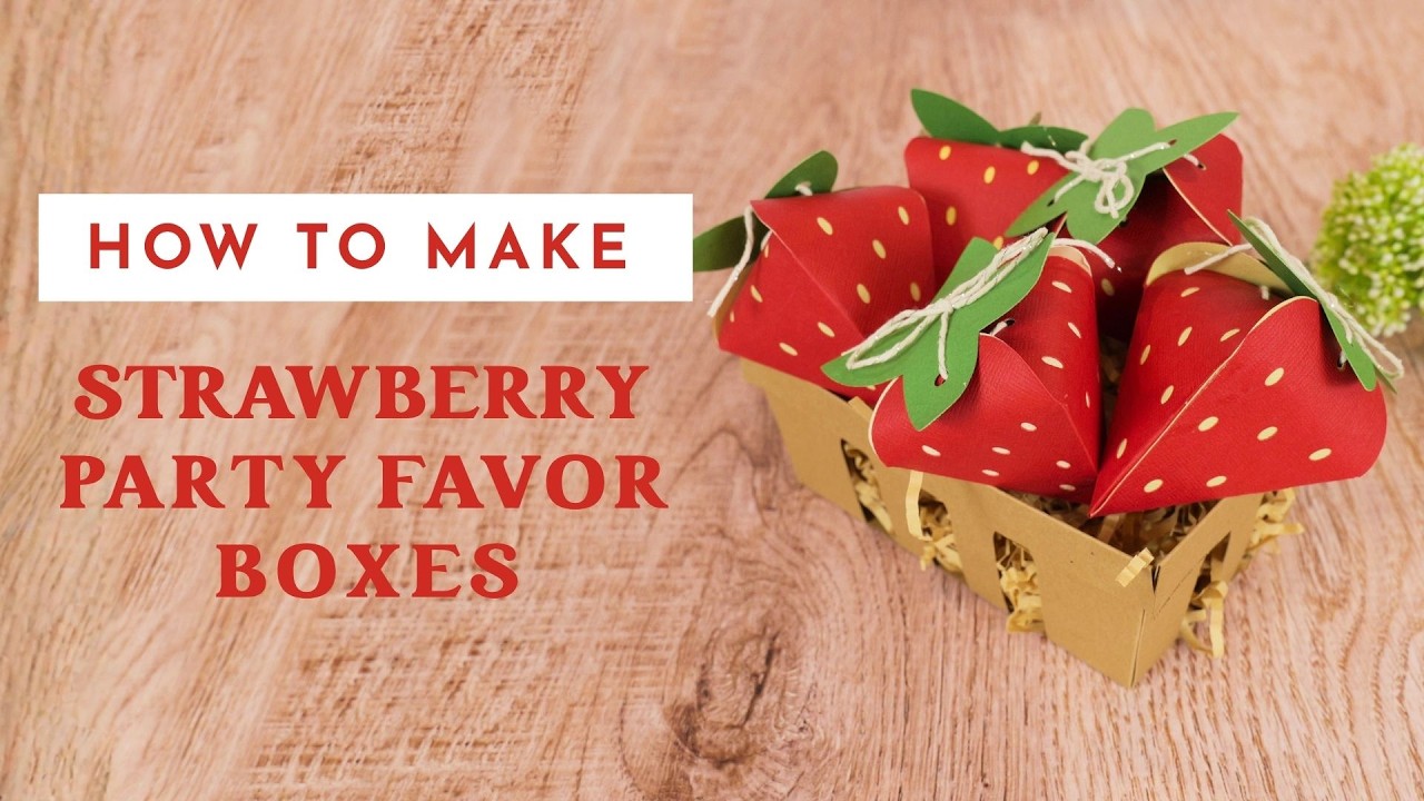 Paper Strawberry Favor Boxes and Basket for Party Gifts and Decor