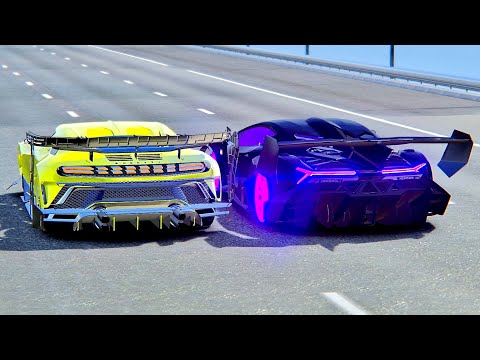 Bugatti EB110 Hommage GTR vs Lamborghini Veneno GTR - Drag Race