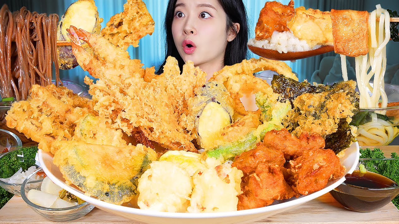 ASMR MUKBANG | 역대급 바삭바삭 🍤 대왕텐동 ✨ 냉모밀 우동까지 먹방! Giant Tendon (Tempura Rice Bowl) Udon & Soba! 天
