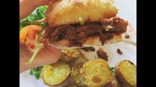 Vegan BBQ Chicken Sandwich & Red Roasted Rosemary Potatoes
