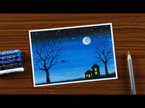 Easy Landscape Drawing for Beginners with Oil Pastels - step by step