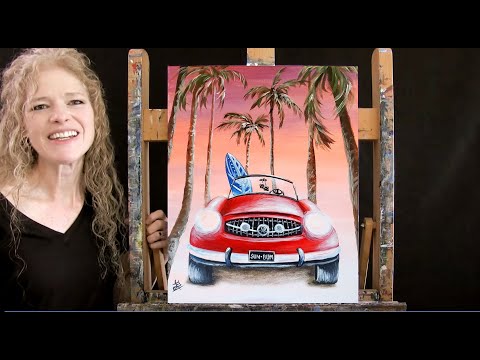 Learn How to Paint HOT ROD SUMMER with Acrylic - Paint and Sip at Home - Fun Step by Step Tutorial