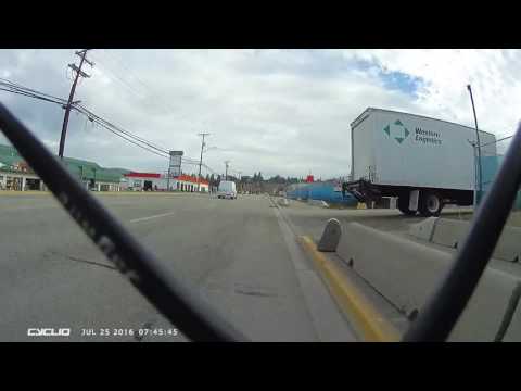 Van just misses pedestrian