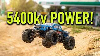 HPI, HSP cheap Monster truck race, after motor and ESC upgrade 5400kv 50% power, Ford pickup- stunts