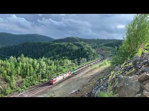 Railroad in mountains. "Jebskaya loop" on the "Abakan - Taishet" line
