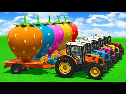 LOAD AND TRANSPORT GIANT STRAWBERRY & APPLES WITH CLAAS TRACTORS - Farming Simulator 25