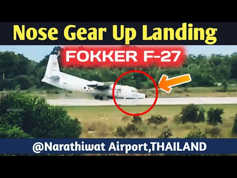 ✅Royal Thai Air Force Fokker F-27 Performs Nosegear-Up Landing at Narathiwat Airport,Thai |#aviation