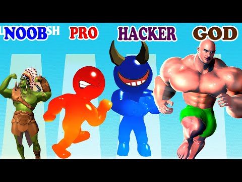 NOOBvsPROvsHACKERvsGOD in Muscle Rush vs Blob N Giant 2 Gameplay - Which game do you like?