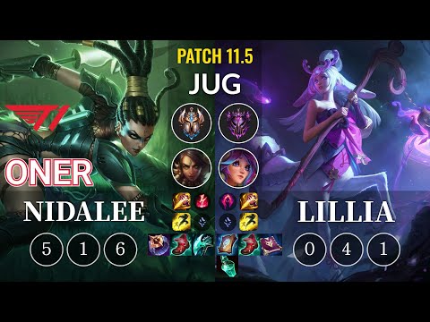 T1 Oner Nidalee vs Lillia Jungle - KR Patch 11.5