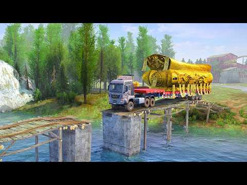 Amazing HEAVY Timber Transport Crossing BROKEN Bridge
