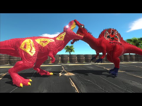 SUPERMAN TREX vs DEADPOOL SPINOSAURUS DEATH RUN Animal Revolt Battle Simulator