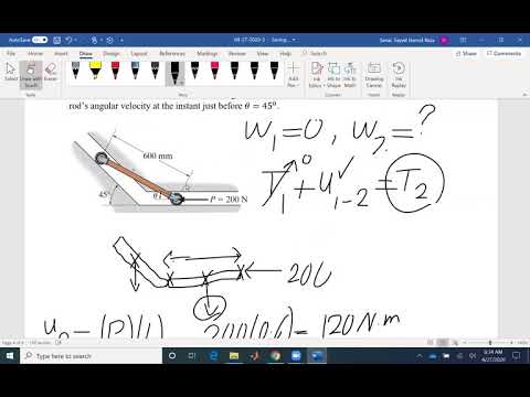 Dynamics Example18-20: Finding the angular velocity of a bar using work and energy method