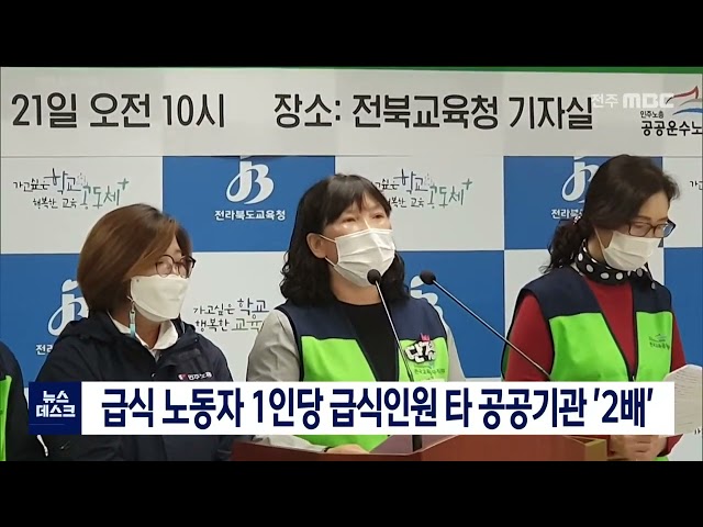 급식 노동자 1인당 급식인원 타 공공기관의 2배