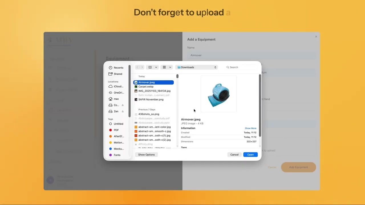 Adding an Equipment in ATRA