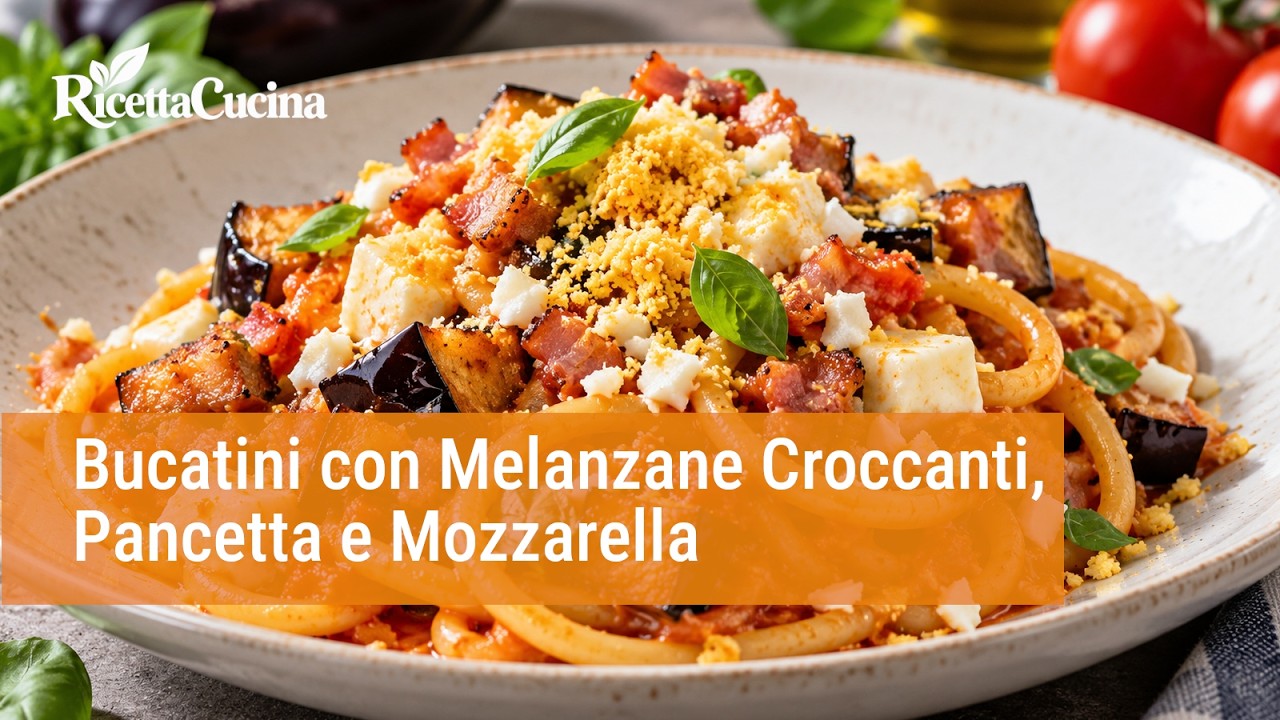 Anteprima video di Bucatini con Melanzane Croccanti, Pancetta e Mozzarella