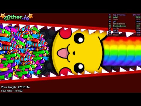Slither.io A.I RAINBOW PIKACHU Skin vs Pro Snakes - Epic Skin Slitherio Vip Gameplay - World Record