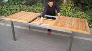 OUTFLEXX Ausziehtisch, Teak/Edelstahl, Plattenstärke 20mm, 150/200x90cm